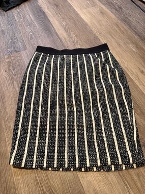 Ann Taylor Black and Cream Vertical Stripe Pencil Skirt